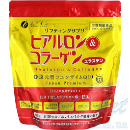 Японский питьевой коллаген (перезарядка) Fine Japan Hyaluron & Collagen + Q10 Japan Premium Refill 210g  (на 30 дней)